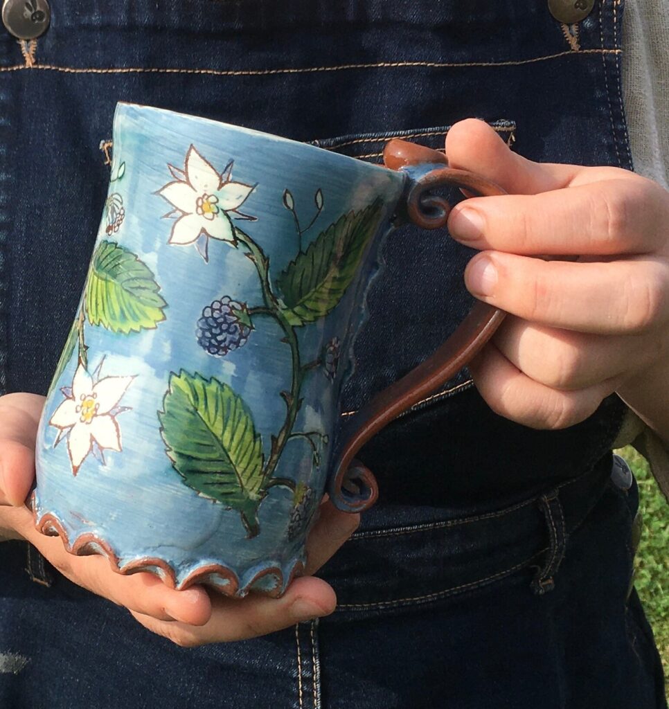Hand Carved Brambles Pottery Tankard Earthenware Mug