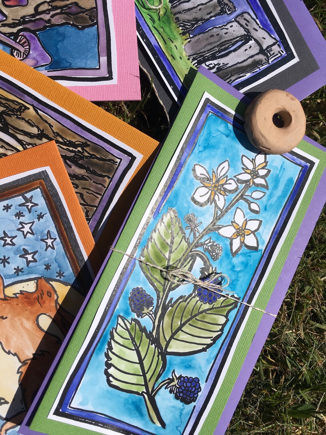 Hand-Painted Gouache Greeting Cards, Flora Fauna Art, Set of 3 - Image 3
