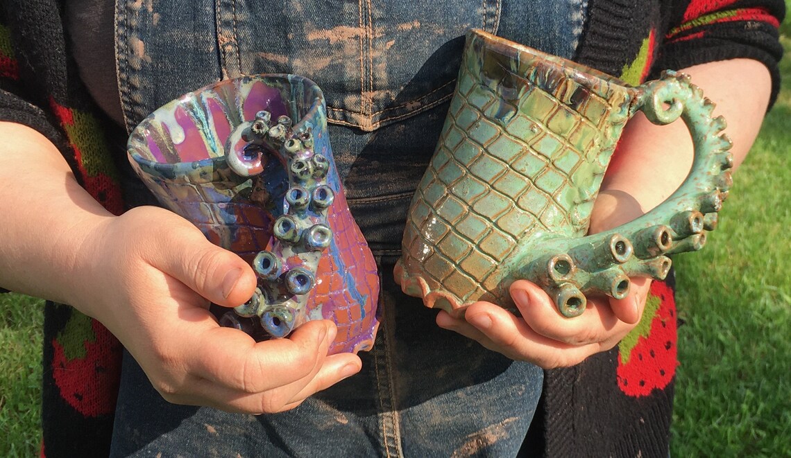 Handmade Tentacle Tankard: Earthenware Ceramic Mug - Image 2