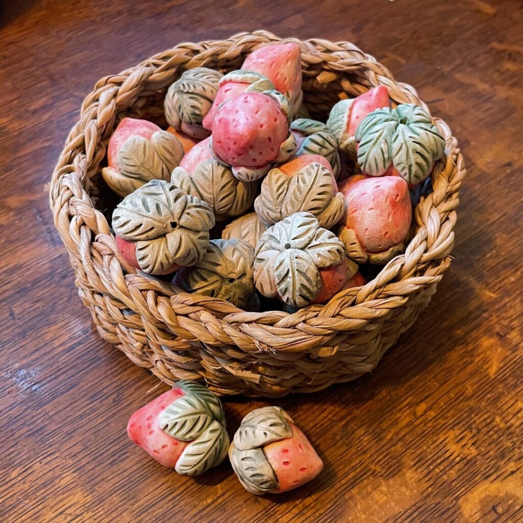 Hand-Sculpted Strawberry Charms, Blushing Stoneware Fruit Decor (set of 3)