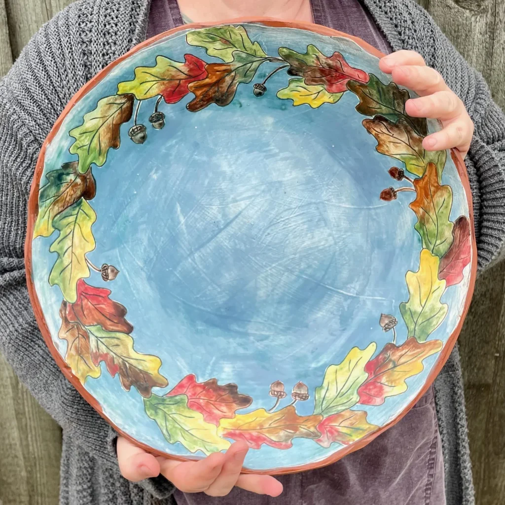 Oak and Acorn Handcarved Painted Platter