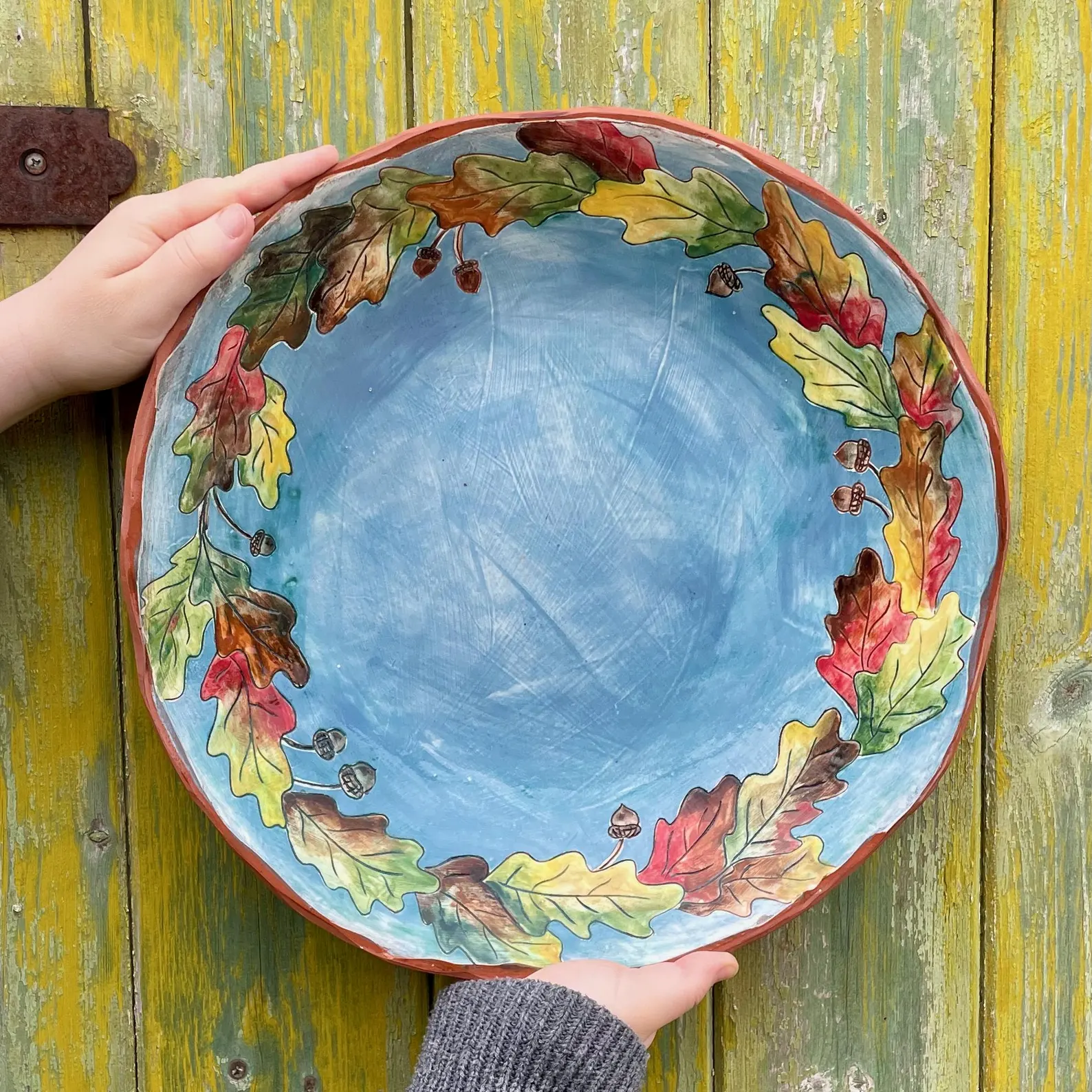Oak and Acorn Handcarved Painted Platter - Image 2