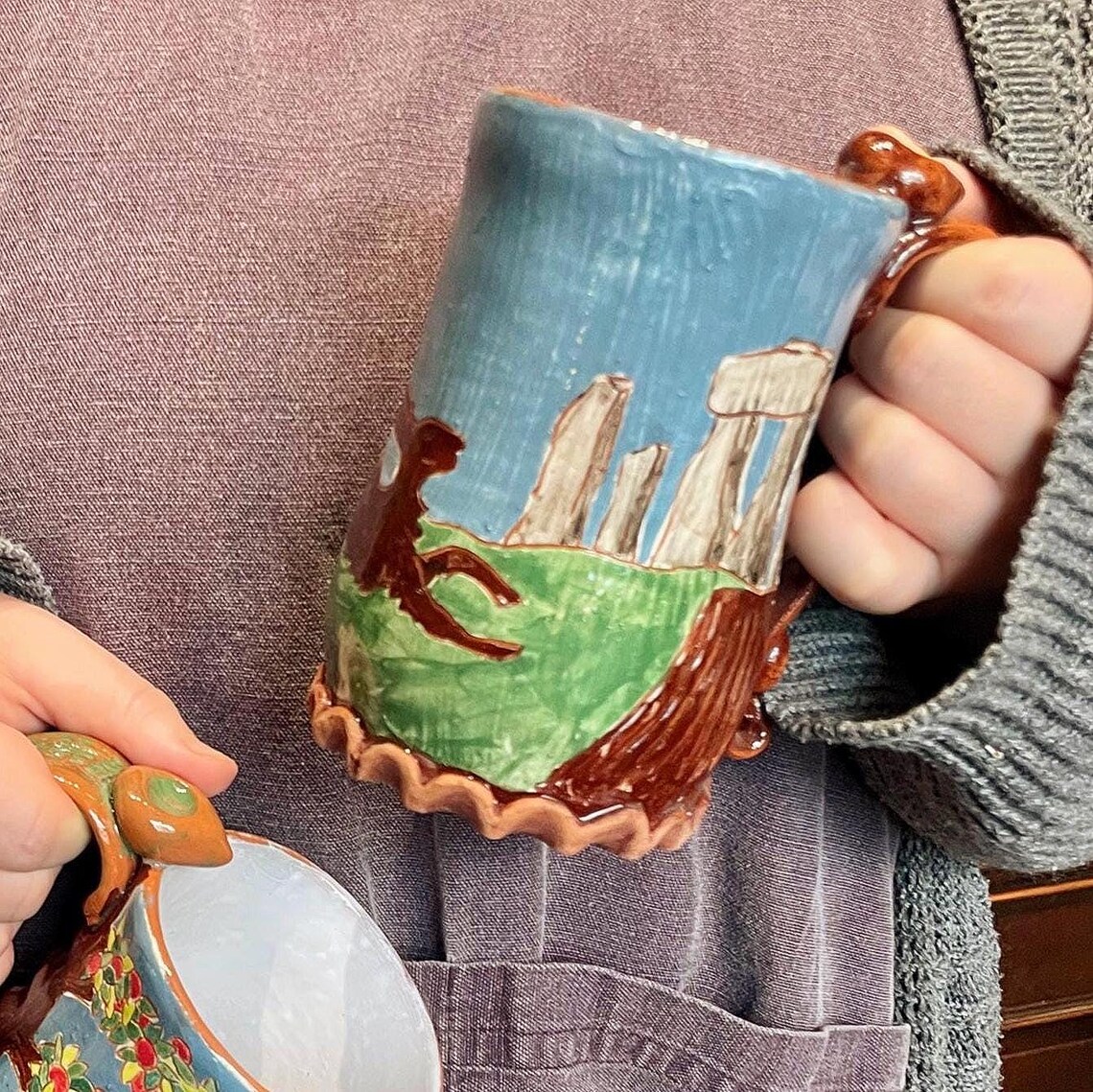 Stonehenge Hare Tankard Hand Carved Painted Earthenware Mug