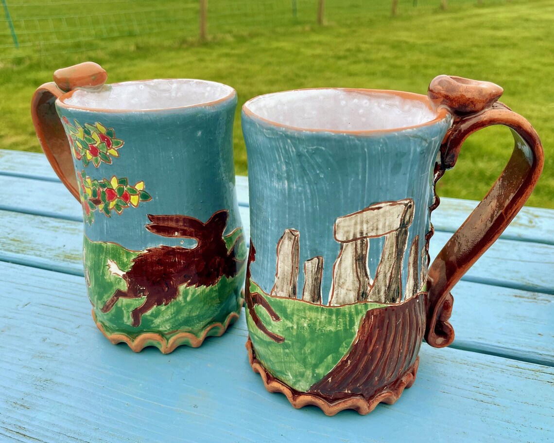 Stonehenge Hare Tankard Hand Carved Painted Earthenware Mug - Image 7
