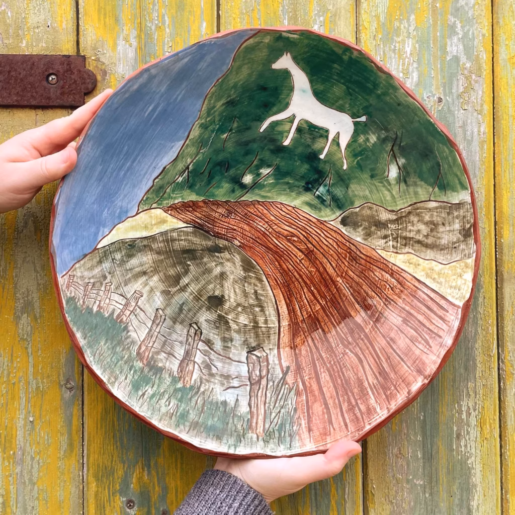 White Horse of Cherhill Handcarved Painted Platter
